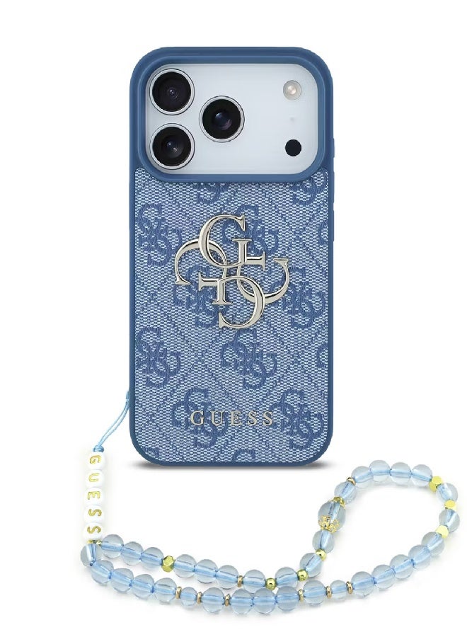 Guess 4G PU Leather Case with Big 4G & Classic Logo with Wrist Strap for iPhone 17 Pro Max - Blue - Image 1